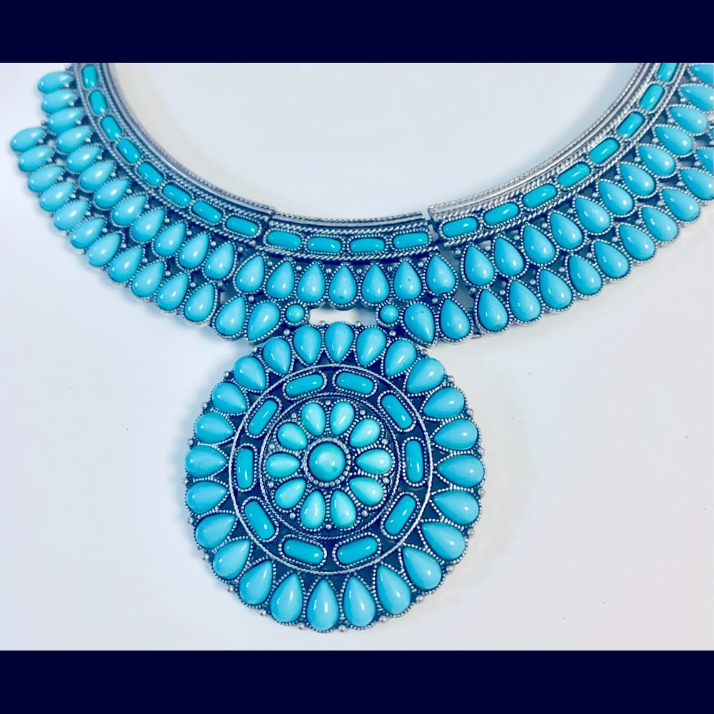 COPY - Turquoise color necklace stainless / silver and claw clasp. 16” choker … - Picture 2 of 4